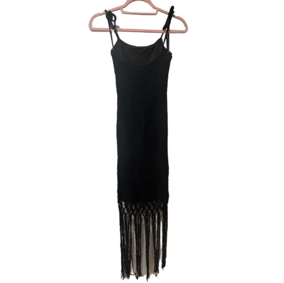 Abercrombie & Fitch Black Crochet Dress lined with Fringe - Picture 2 of 4